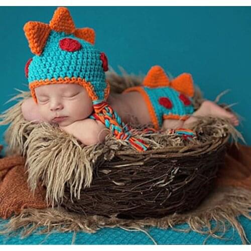Crocheted Baby Boy Dinosaur Outfit Newborn Photography Props Handmade Knitted Photo Prop Infant Accessories H271