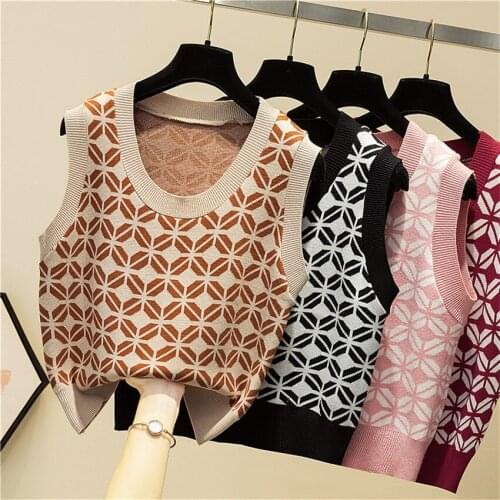 Knitted Sweater Vest Women Autumn Winter Coat Sleeveless Waistcoat 2021 Vintage Plaid Vests Female Chalecos Para Mujer