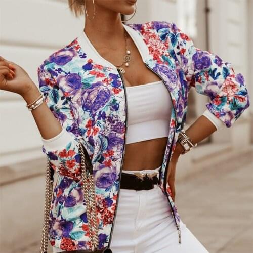 Autumn New Coats And Jackets Women Vintage Print Zipper Stand Collar Fashion Female Casual Plus Size Loose Outwear Femme