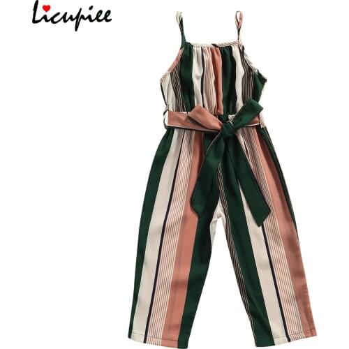 1-6 Years Kids Jumpsuits Girls Casual Bandage Suspender Jumpsuit Summer Fashion Stripe Printing 1-piece Long Pants