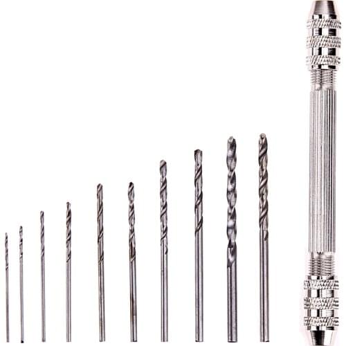 0.5-3.2mm Mini Manual Aluminum Hand Drill High Speed Steel Hand Drill Chuck Twsit Micro Drill Bit Tool
