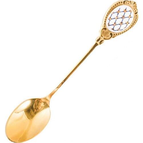 1 Pc 13.2cm Floral Ceramic Stainless Steel Spoons Coffee Milk Dessert Tea Soup Spoon Dinnerware Teaspoons Kitchen Tools Tablewar