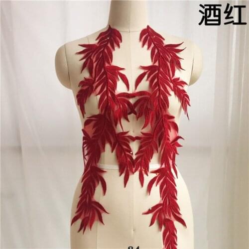 1 Piece Embroidery Neckline Lace Applique Trimmings Bridal Dress Wedding Decorative Sewing Collar DIY Crafts Dark Red Ivory