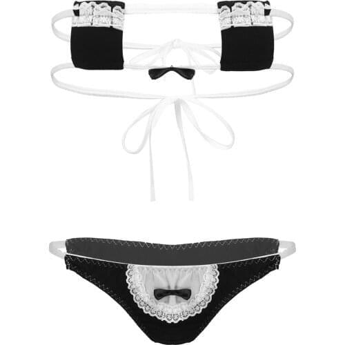 2021 Women Micro Mini Maid Lingerie Bikini Set Anime Lace Three Point Underwear Female Cosplay Costume Outfits Sex Clothes