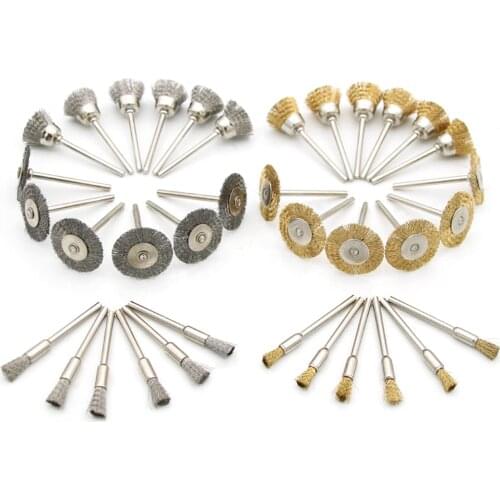 24 pcs Brass Brush Steel Wire Wheels Brushes Drill Rotary Tools Polishing Rotary Tools Metal Rust Removal Brush Set