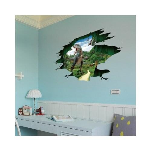 3D Wall Stickers Jurassic Dinosaur World PVC Removable Nursery Wall Decals Kids Room Decoration Ground Kitchen Stickers Mural