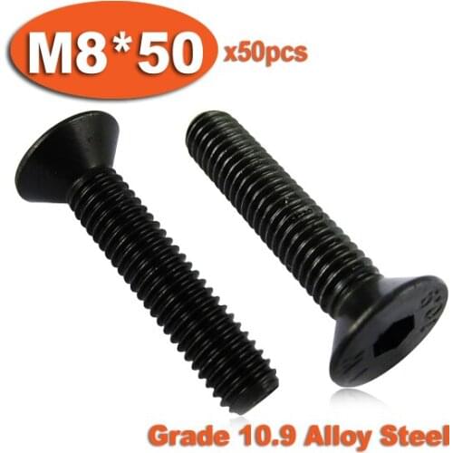 50pcs DIN7991 M8 x 50 Grade 10.9 Alloy Steel Screw Hexagon Hex Socket Countersunk Head Cap Screws