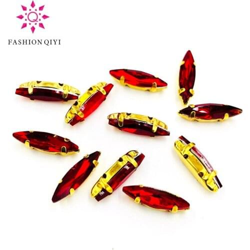 Free shipping 4x15mm Red Horse eye shape 50pcs/pack Glass Crystal Gold bottom sew on claw rhinestones diy Sewing On Garment