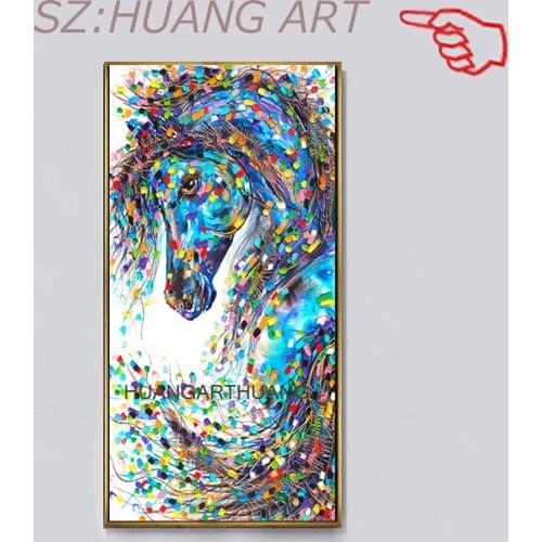Large murals Unframed 100% of hand-painted oil painting Animal horse in all modern abstract art family adornment Corridor and p