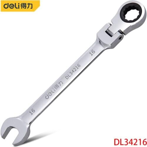 Deli DL34216 Movable Head Combination Wrench Specification 16mm Ratchet WrenchChrome Vanadium Steel Material Hand Tools Polished