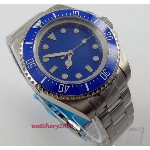 Hot styles 44mm Bliger Blue sterile dial ceramic bezel Date Crystal Luminous Hands Automatic Mechanical Mens Watch