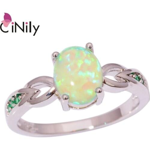 CiNily Created Green Fire Opa Crystal Silver Plated Wholesale Distinctive Fashion for Women Jewelry Ring Size 6 7 8 OJ8581