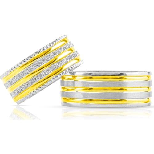 SILVERFONI 925 Sterling Real Silver Wedding Rings Set For Men And Women Jewelry Yellow Silvery Bands Anniversary Gift New Season