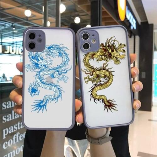 Chinese dragon cool Phone Case For iPhone 12 11 Mini Pro XR XS Max 7 8 Plus X Matte transparent Gray Cover