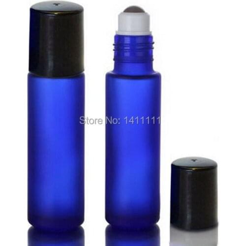 Frosted cobalt Blue 10ml 1/3OZ Thick Glass Roll On Essential Oils Bottle Perfume BOTTLE Metal Roller Ball Black Lids 700PCS/LOT