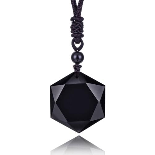 New Black Obsidian Mens Necklace Star Of David Men Pendant Amulet Lucky Love Crystal Jewelry With Adjustable Rope