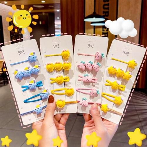 5pcs/set No Paper Card Cartoon Hairpin Set High Elastic Headband Childrens Hair Accessories Cute Girl Headwear Hair Clip