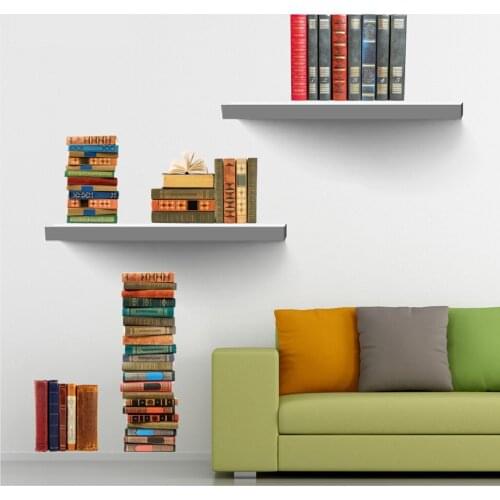 3D Bookshelf Wall Decals, Living Room Bedroom Removable Wall Stickers Murals