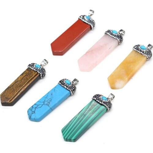 Natural Rose Quartzs Tiger Eye Stone Pendant Sword Shape Stone Pendant for DIY Necklace Make Jewelry Size 18x55mm