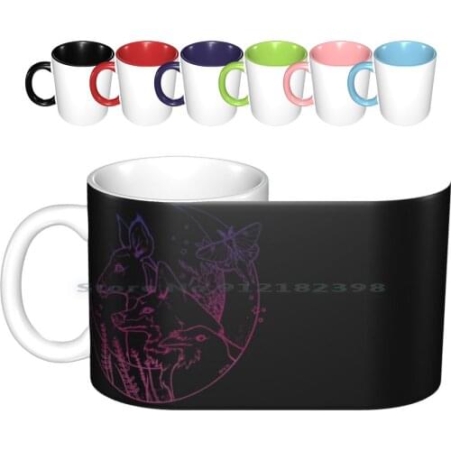 Nature Night Ceramic Mugs Coffee Cups Milk Tea Mug Nature Zodiac Astrology Galaxy Star Doe Deer Fox Raven Crow Fern Luna Moth