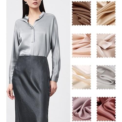 112CM Wide 19MM Solid Color Silk Satin Fabric for Summer Dress Shirt Suit DE1401