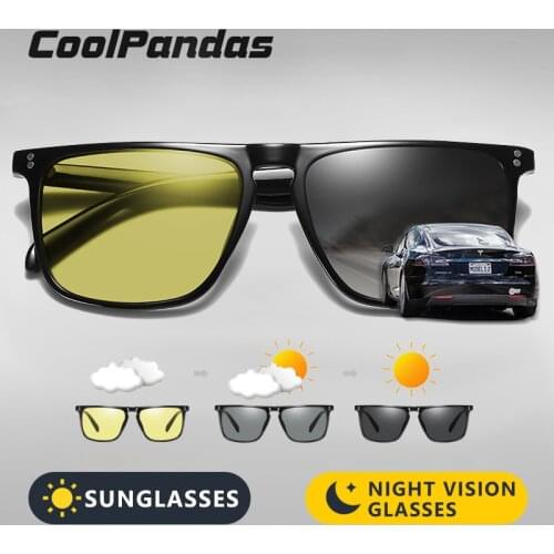 Hot Sale Square Mens Sunglasses Photochromic Polarized Sun glasses Women Outdoor Driving for Day Night Vision Glasses gafas Men