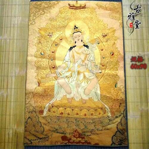 Tibetan Buddhist silk embroidery Nepal Tangka white brocade Tangka portrait
