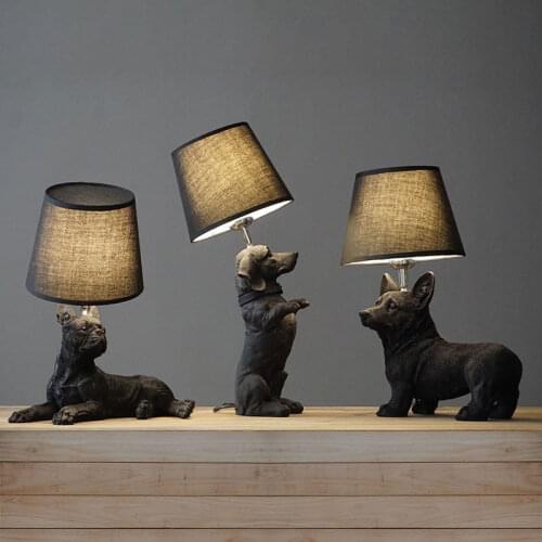 Creative Resin Dog Table Lamps for Living Room Bedroom Desk Lamp Modern Animal Puppy Led Stand Light Fixtures Office Home Decor