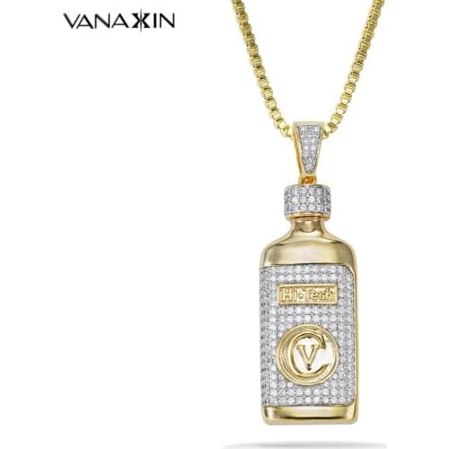 VANAXIN Hip Hop Pendants&Necklaces For Men Rock Long Necklaces Bottle Shape Jewelry Punk Party Gift Cubic Zircons Paved CZ Chain
