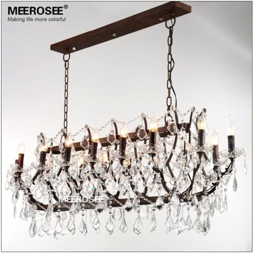 Vintage Iron Chandelier Retro Rustic Hanging Drop Light Fixture American Style Crystal Suspension Lamp for Foyer Living Room