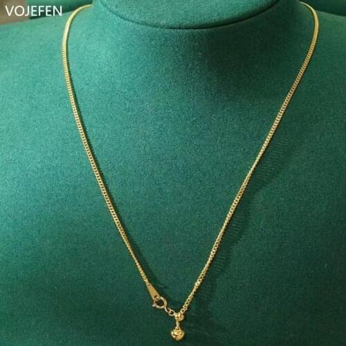 VOJEFEN 18K Pure Gold Cuban Curb Link Necklace Chains Men & Women, Adjustable Wheat Bolo Ball Slider Necklace With Heart Drop
