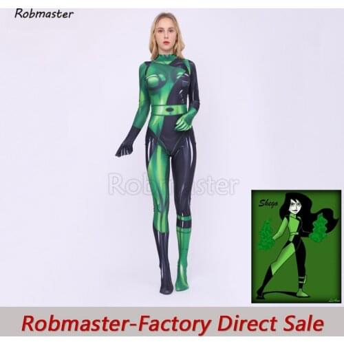 Super Villain Kim Possible Shego Cosplay Costume Female Kid Halloween Costume Spandex Zentai Suit Shego Women Bodysuit Costume