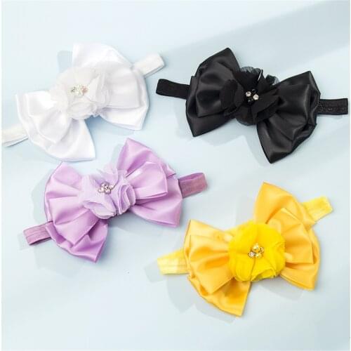 1Piece Baby Girl Headbands Big Ribbon Bows Flowers Elastic Hair Band Solid Color Childrent Kids Headwear Hair Accessories