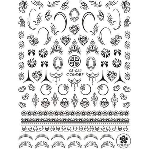 10PCS Flower and Love CB Black and White Pattern Nail Sticker Nail Art Decoration Supplies and Manicure Tool Decal Sticker