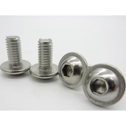 20Pcs M3 M4 M5 M6 304 Stainless Steel Half Round button Flange Head with Washer Inner Hex Socket allen Screws Bolt