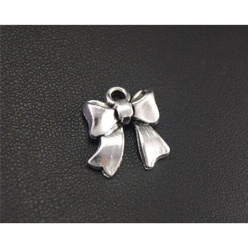 20pcs Silver Color Bow Bowtie Charm Pendant DIY Necklace Bracelet Bangle Findings 17x19mm A1952