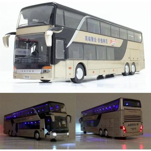 2021 New 1:50 Pull Back Bus Model High Simulation Double Sightseeing Bus Flash Music Voice Toy Car Vehicle Toy For Children Gift