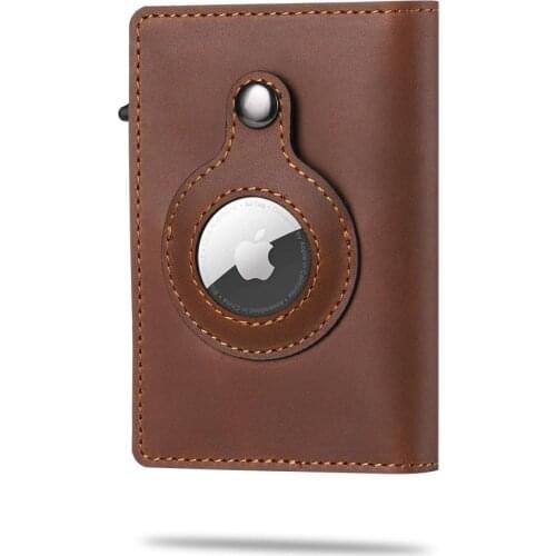 2021 Casekey High-quality Genuine Leather Airtags Anti-lost Protective Cover Stand RFID Blocking Multifunctional Wallet
