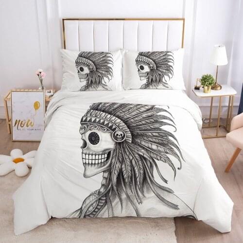 3D Bedding Sets Pencil Draw Skull Custom White Duvet Quilt Cover Set Bed Linens King Queen Full Double Twin Size Bedsheet