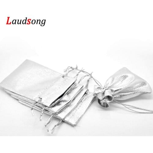 50Pcs 7x9cm 9x12cm silver Color Fabric Bags Organza Jewelry Packaging Drawstring Gift Bags Wedding Candy Pouches Wholesale Bag