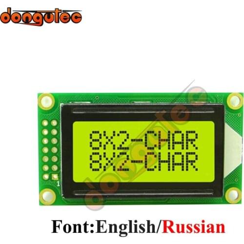 8x2 LCD Module 0802 0802E Character Display Screen Yellow Green English/Russian 5V AIP31066 or EQV