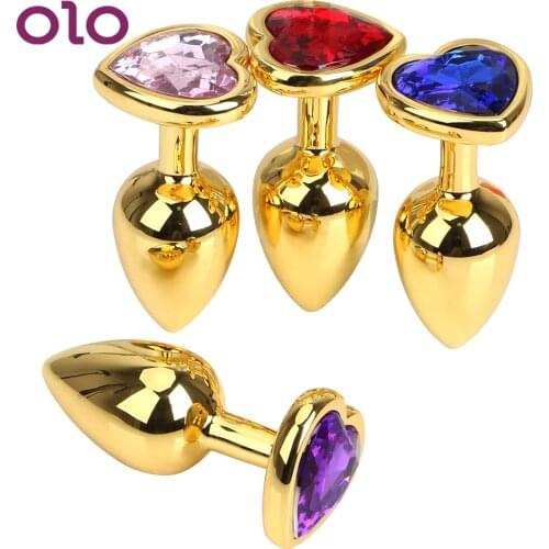 OLO Gay Heart Shaped Anal Plug Prostate Massager Butt Plug Metal Jewelry Crystal Female Masturbation Sex Toys For Woman Men