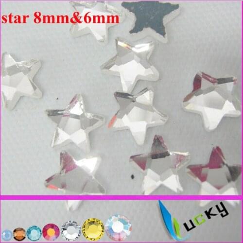 Free shipping 6*6mm 8*8mm flatback star shape crystal non hotfix high quality hot sell