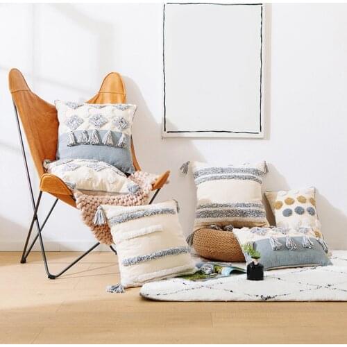 Embroidery Tufted Geometric Tassel Cushion Cover Pillow Case Sofa Bed Home Decor