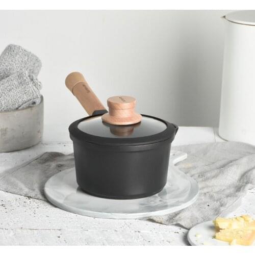 Baby Food Supplement Pot Non-stick Milk Pot No Oily Smoke Pan Wooden Handle Open Flame Heating Kitchen Cookware Clay Pot