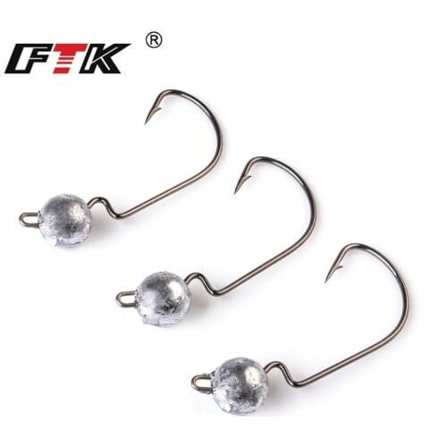 FTK Lead Jig Head 5pcs/8pcs 3.5g/5g/7g /10g Barbed Hook Soft Lure Jigging Worm Sharp Hook Fishing Hooks Bass Fishing Lure