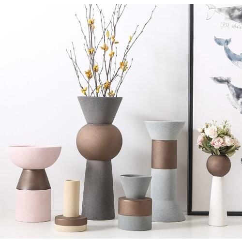 Coarse Matte Ceramic Vase European Indoor Living Room Ceramic Craft Potted Container Color Glaze Vase Utensils Decoration