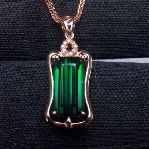 Fine Jewelry Real 18 K Rose Gold 100% Natural Green Tourmaline 2.9ct Female Diamonds Gemstone Diamond Womens Pendants Necklaces