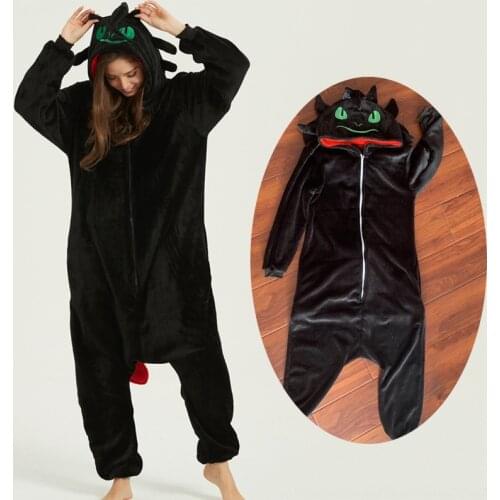 How to Train Your Dragon Toothless Anime Costume Women Winter Flannel Animal Cosplay Sleepwear Jumpsuit Pajamas E46762AC