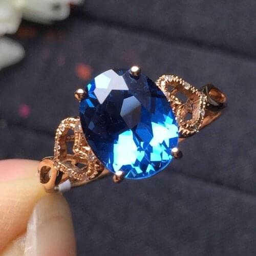 Topaz Ring Fine Jewelry Real 18 K Rose Gold AU750 Jewellery 100% Natural Blue Topaz Gemstone Female Rings for Women Fine Ring